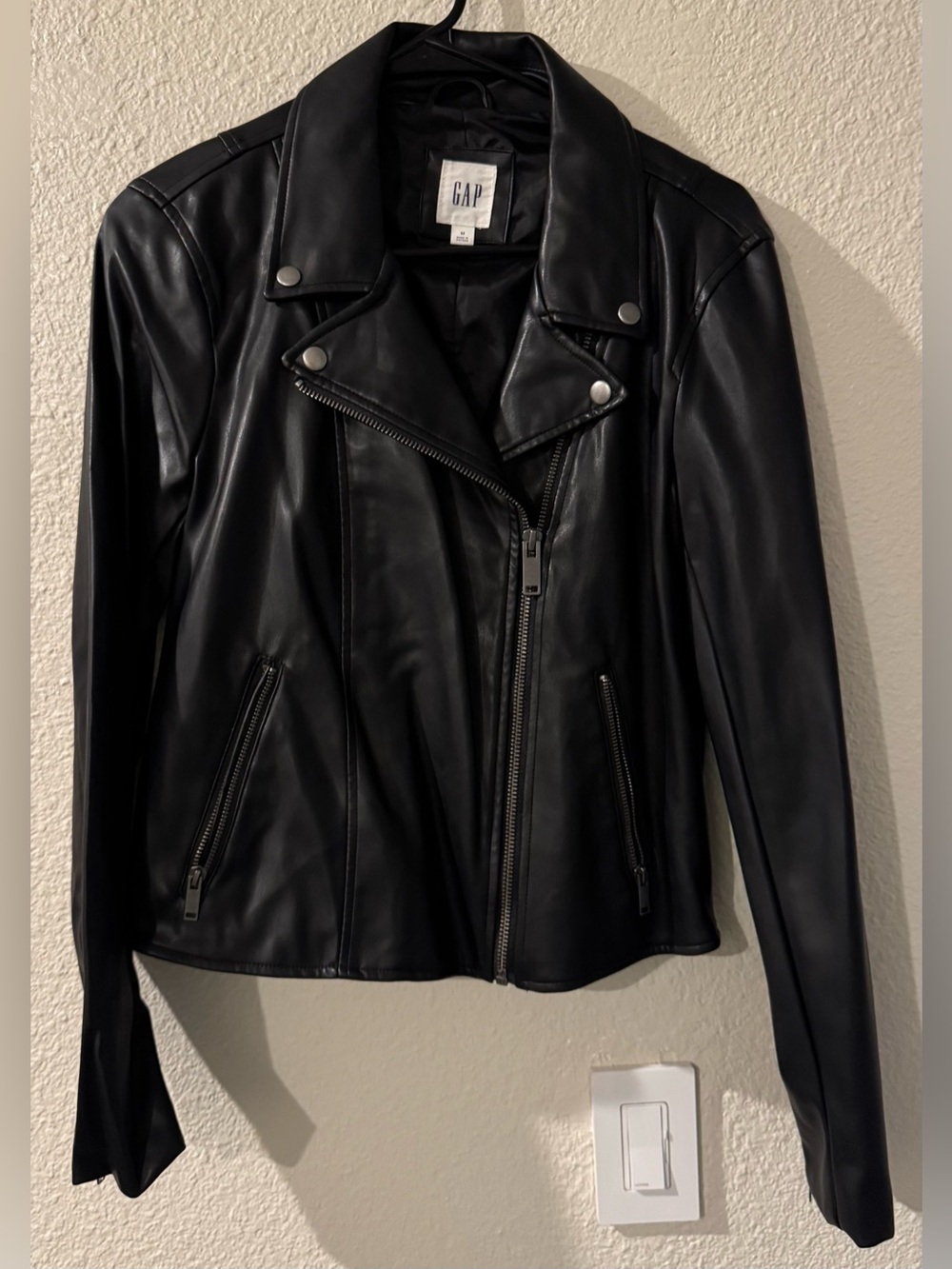 GAP Black Vegan Leather Moto Jacket with Zip Pockets